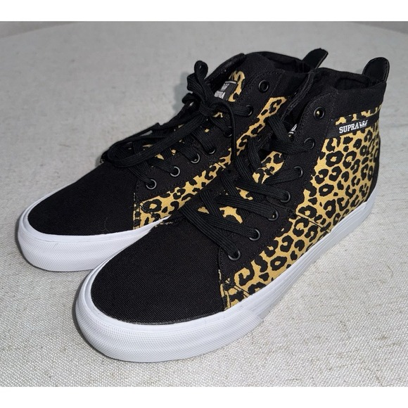 Supra Stacks Mid Black Cheetah Animal Canvas Shoes Men\'s‎ 9 Skate Skateboarding
